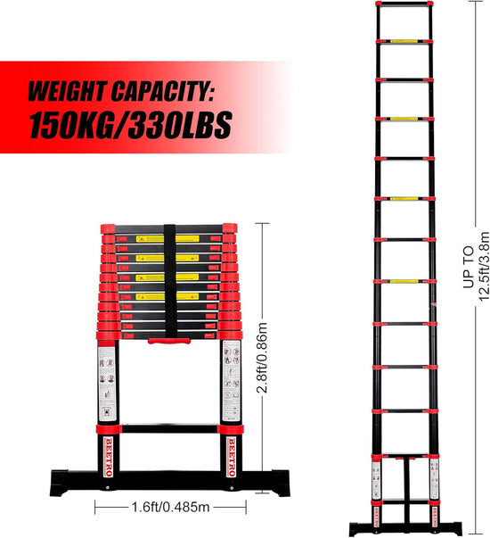 بيترو سلم تلسكوبي من الالومنيوم بطول 12 قدم، سلم قابل للطي للتمديد